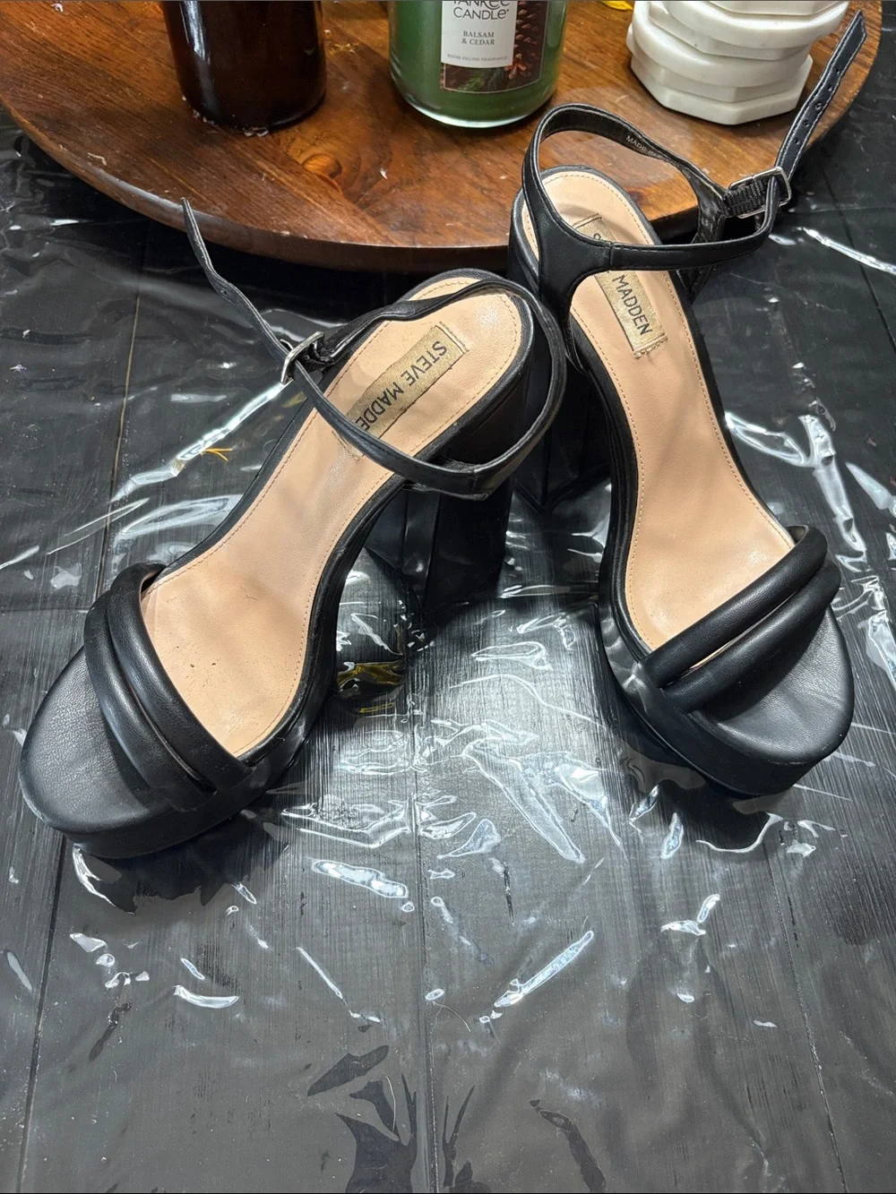 Steve Madden Black Platform Ankle-Strap Sandals